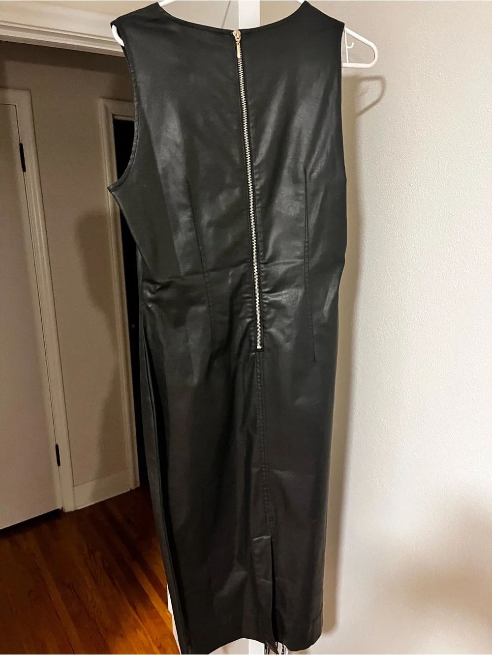 White House Black Market Black Faux Leather Midi Dress